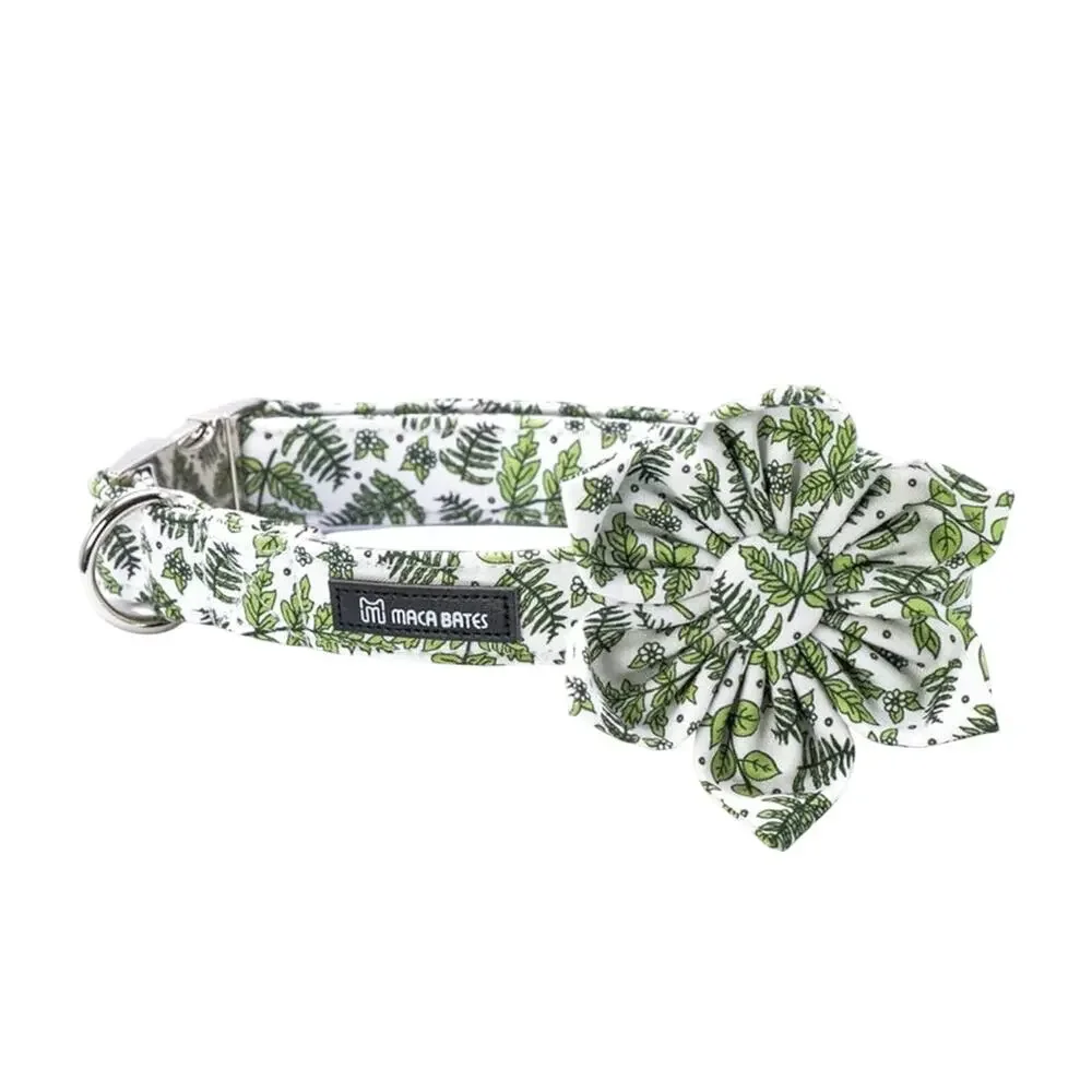 Maca Bates Green Foliage Adjustable Collar with Removable Bow Large Dog